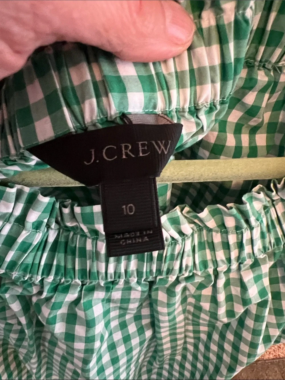 J. Crew Cotton Green Gingham Off-Shoulder Blouse
